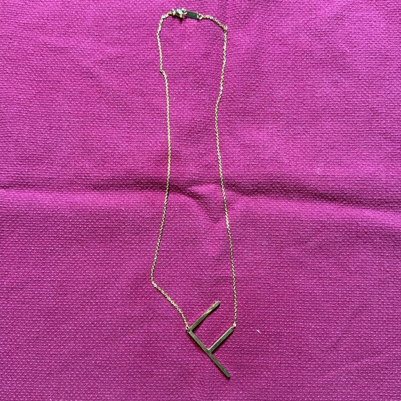 Sideways Initial Necklace - F - Women - Personalized Jewelry - 18 K gold plated - Picture 1 of 5